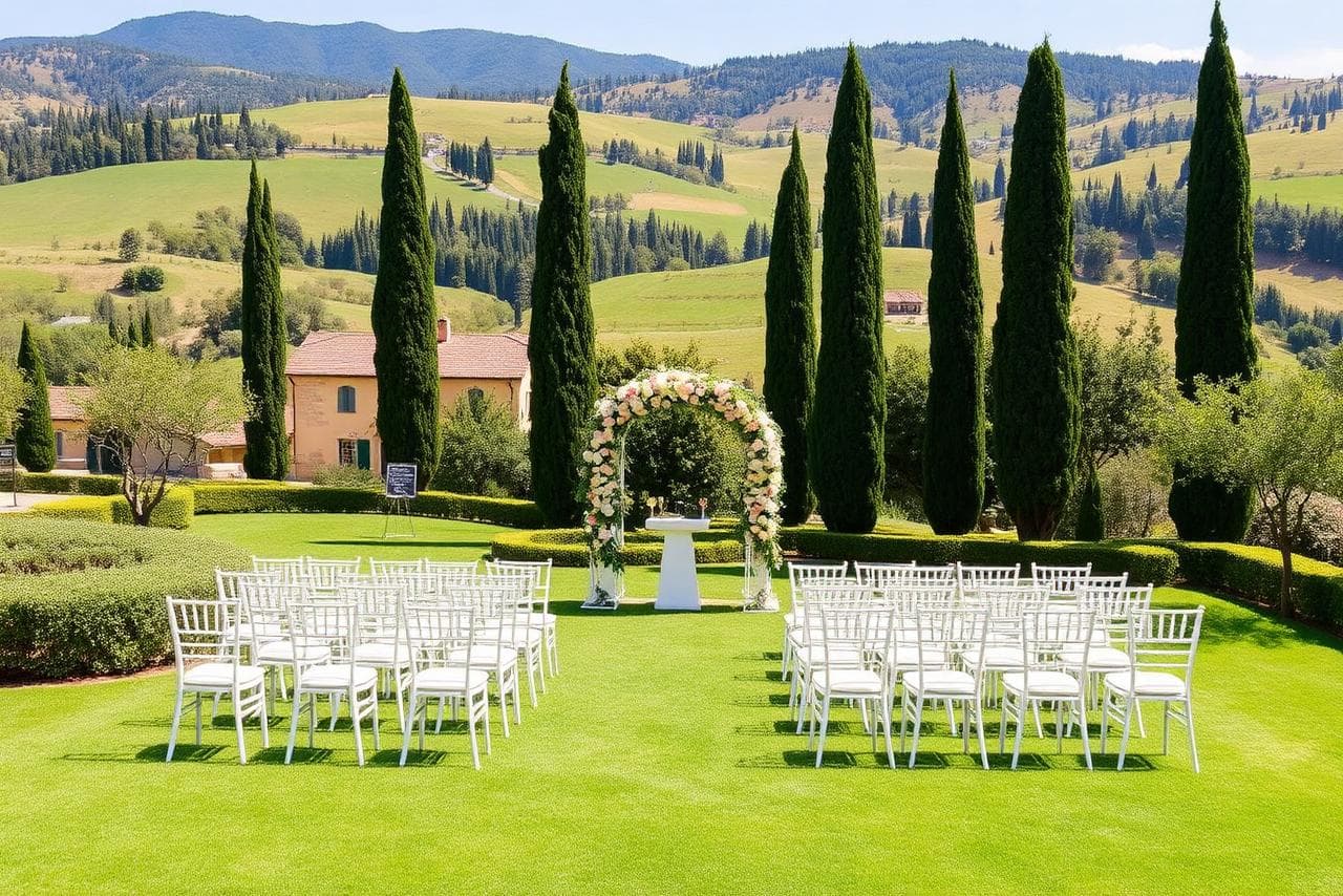 Outdoor wedding ceremony in Tuscany